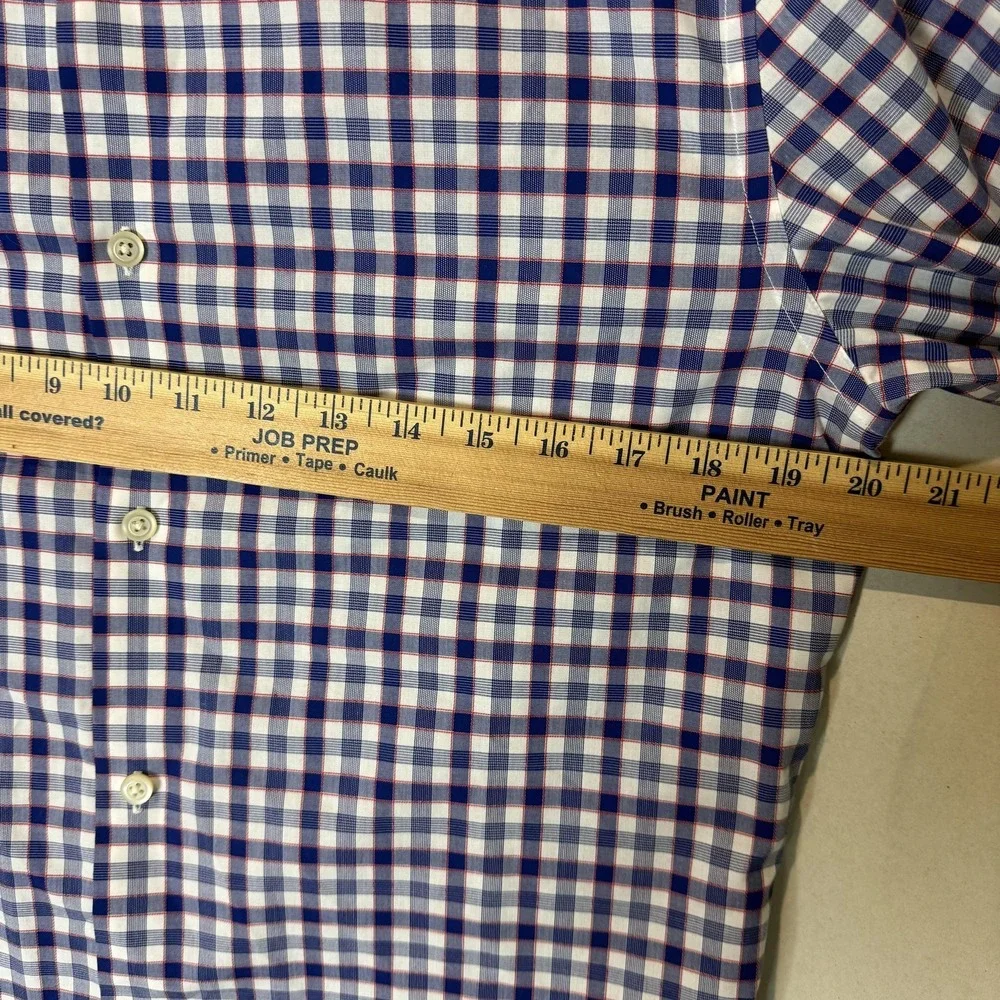 Banana Republic‎ Dress Shirt Mens Medium Blue Gingham Grant Fit Non Iron Stretch
